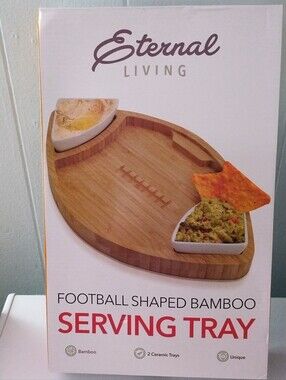 NIB Eternal Living Bamboo Football-Shaped Serving Tray - Natural